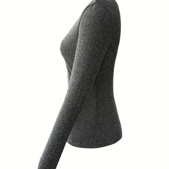 One Shoulder Chain Buckle Sparkly Glitter Top Shirt black silver M - Picture 9 of 9